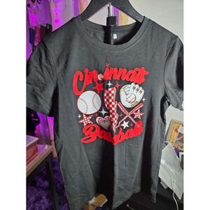Cincinnati Baseball Graphic T Shirt Black Short Sleeve Size Small